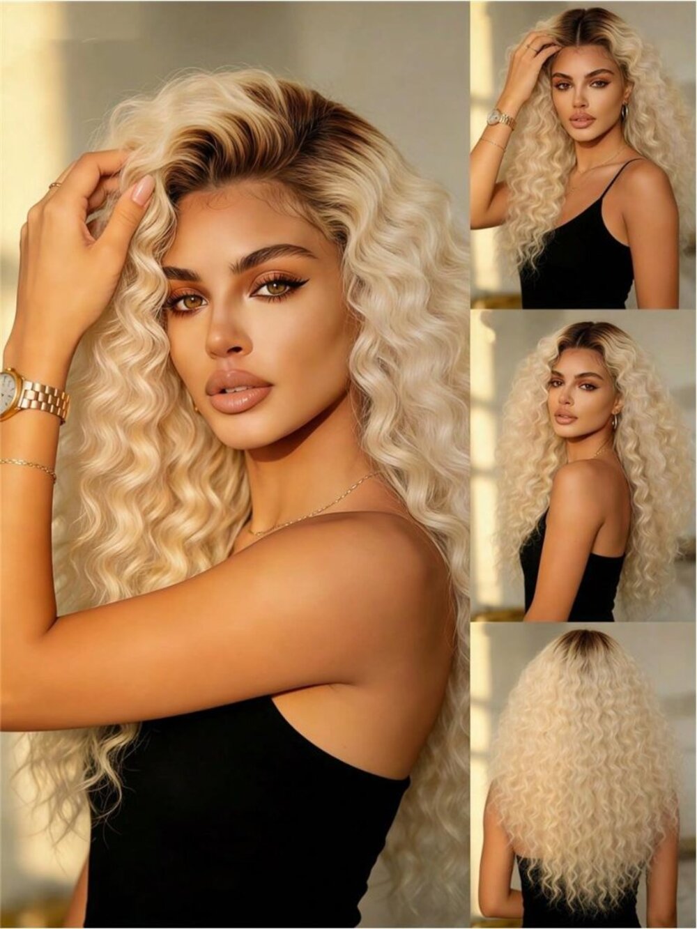 Ombre Blonde With Brown Roots 200 Density Lace Front Wigs Human Hair For